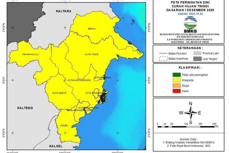 Kaltim Waspada Bencana Hidrometeorologi! BMKG Rilis Peringatan Dini 1-10 Desember