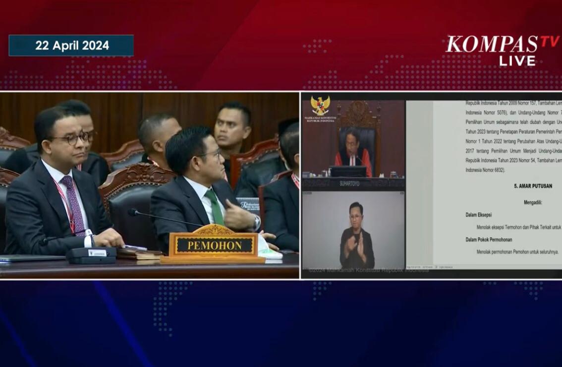 MK Tolak Permohonan Tim Anies- Muhaimin untuk Seluruhnya, Cawe-Cawe Jokowi Tak Terbukti