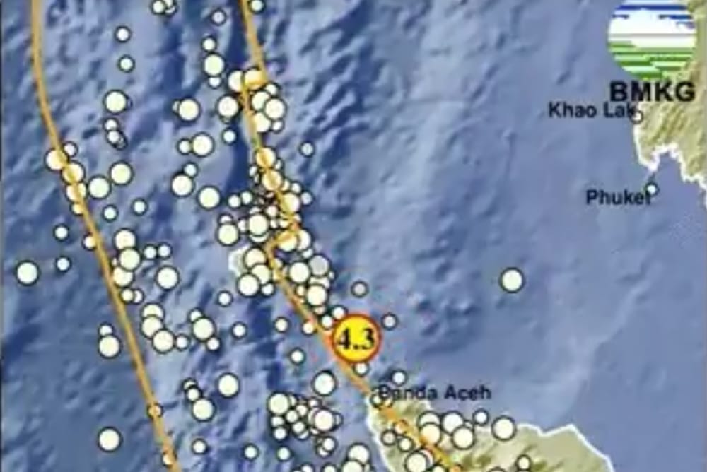 Gempa M 4,3 Guncang Kota Sabang, Aceh Pagi ini