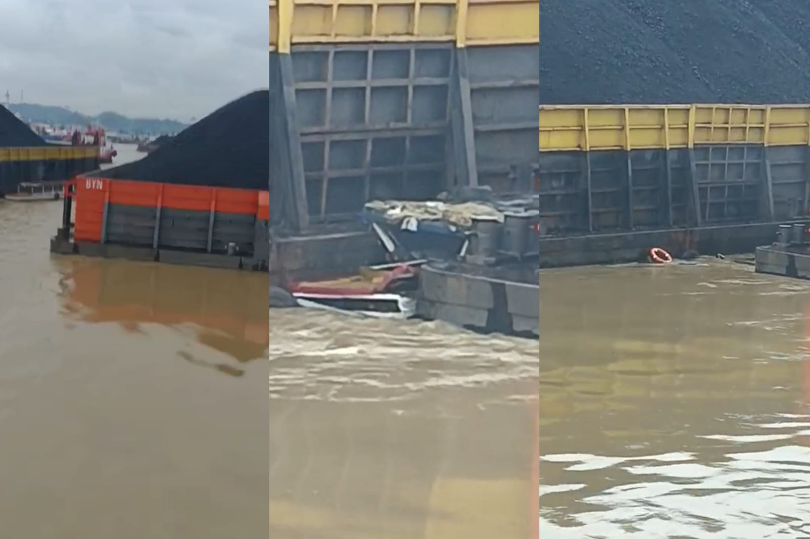 Ngeri, Perahu Kelotok Terjepit Dua Tongkang Batubara di Sungai Mahakam