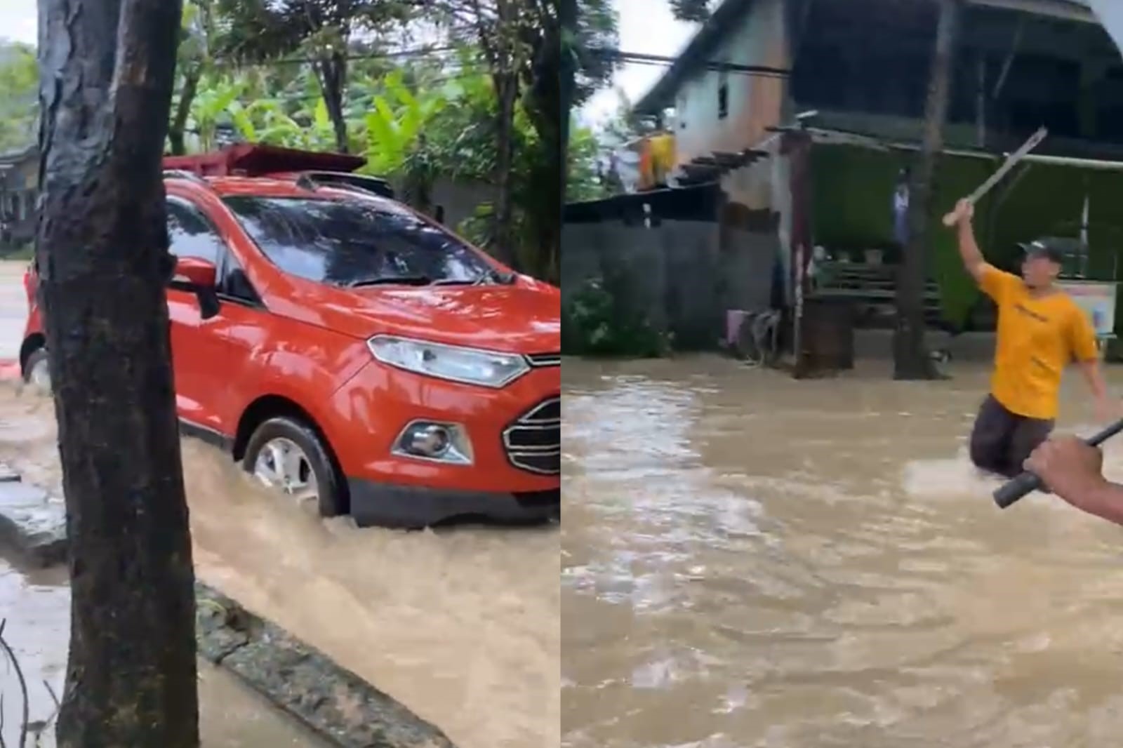 Kesal Jalan Banjir Diterjang Kendaraan Ngebut, Warga Samarinda Hadang Pakai Parang