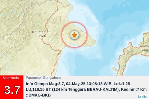 Gempa 3.7 Magnitudo Guncang Berau, Getaran Terasa Singkat