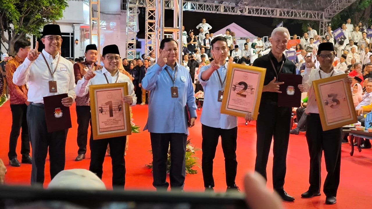 Pilpres 2024: Anies-Imin Nomor 1, Prabowo-Gibran Nomor 2, Ganjar-Mahfud Nomor 3