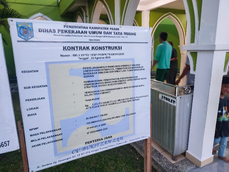 Pemasangan AC Central Masjid Agung Nurul Falah di Paser Telan Biaya Rp 7,2 Miliar