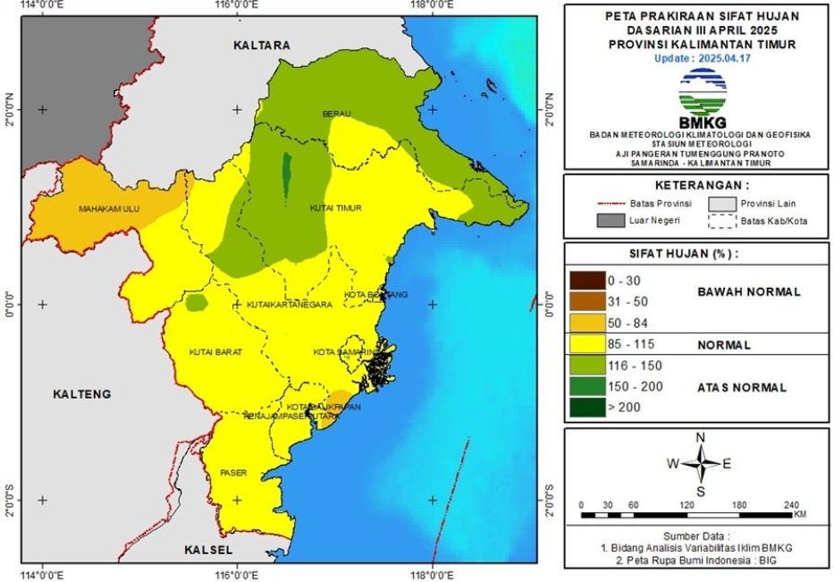 BMKG Prediksi Sebagian Besar Kaltim Diguyur Hujan Menengah hingga Tinggi