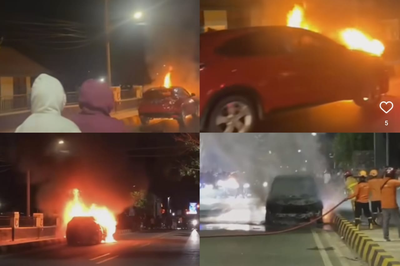 Mobil Terbakar di Pintu Tol Manggar, Jl Mulawarman Macet Parah
