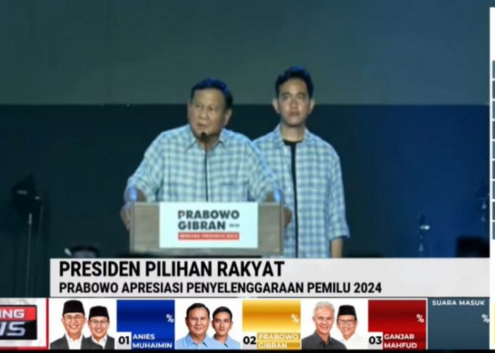 Pidato Kemenangan Prabowo:  Yakin Satu Putaran, Sudah Rencanakan Susun Tim Pemerintahan 