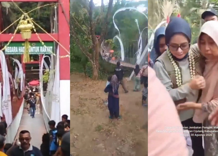Waduh!!! Jembatan Gantung Mendadak Ambruk saat Diresmikan Bupati Pangandaran
