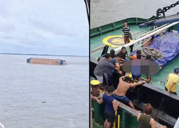 Breaking News!!! Kapal LCT Dilaporkan Terbalik di Kawasan Perairan Muara Pegah, Kutai Kartanegara