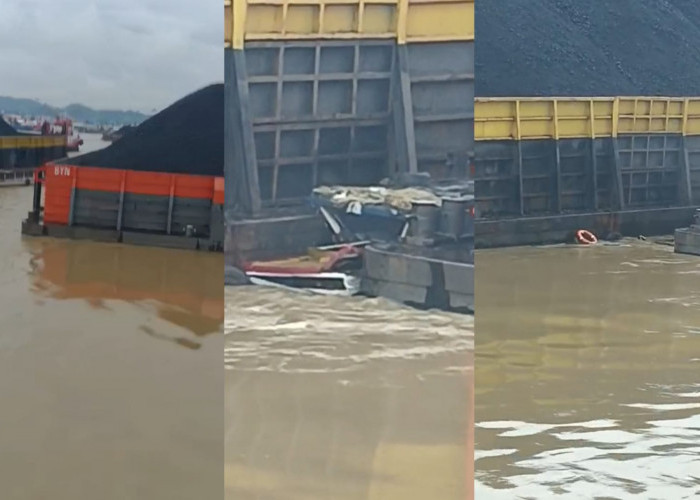 Ngeri, Perahu Kelotok Terjepit Dua Tongkang Batubara di Sungai Mahakam