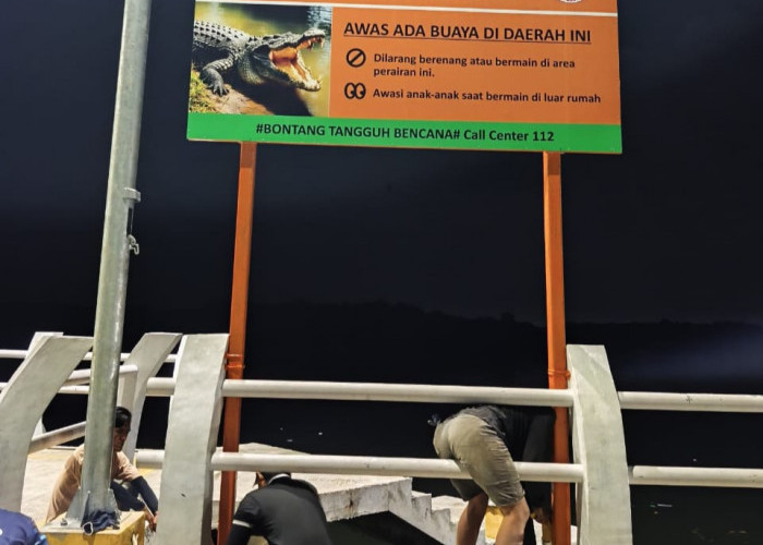  BPBD Bontang Pasang Plang Peringatan Waspada Ancaman Buaya 