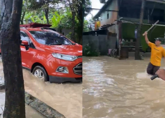 Kesal Jalan Banjir Diterjang Kendaraan Ngebut, Warga Samarinda Hadang Pakai Parang