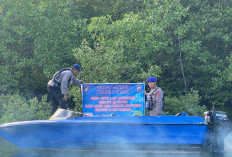 Satpolairud Polres Paser Tebar Spanduk Peringatan Bahaya Buaya di Sejumlah Titik Kawasan Pesisir