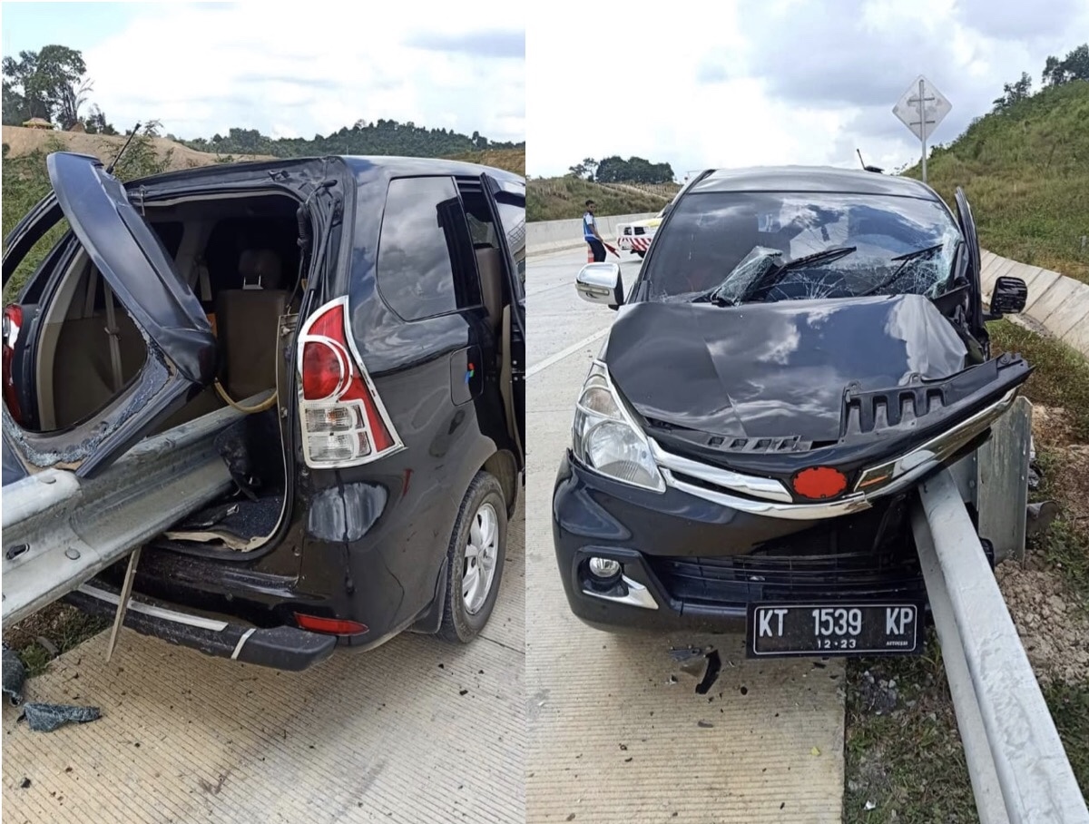 Lakalantas di Tol Balsam, Badan Mobil Avanza Hancur Ditembus Besi Pembatas