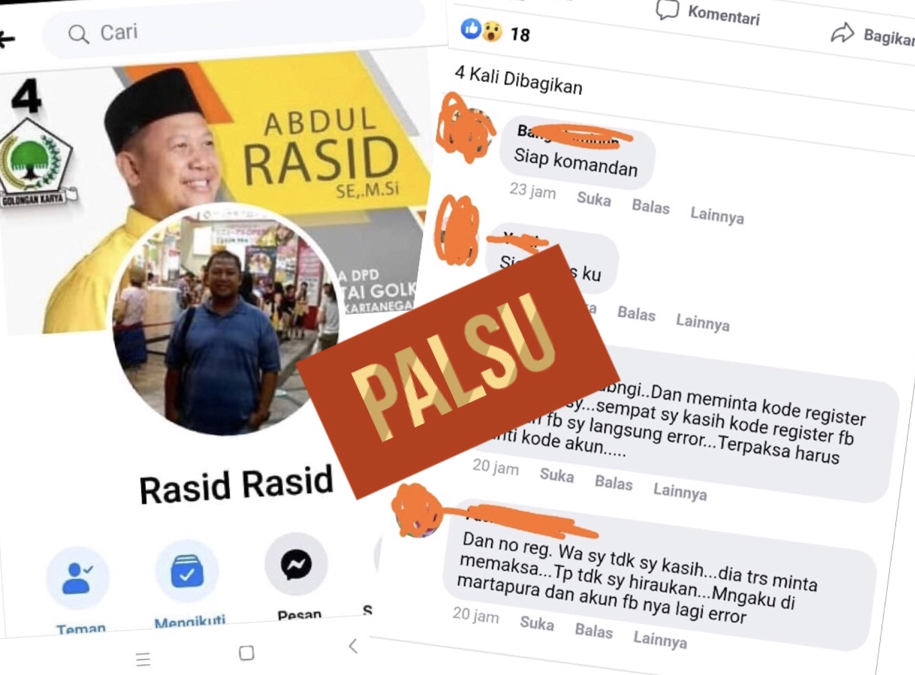 Akun Facebook Palsunya Beredar, Abdul Rasid Minta Masyarakat Jangan Tertipu