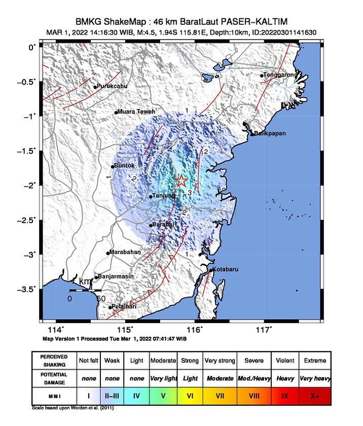 BREAKING NEWS, Kabupaten Paser Diguncang Gempa Bumi Magnitudo 4.5