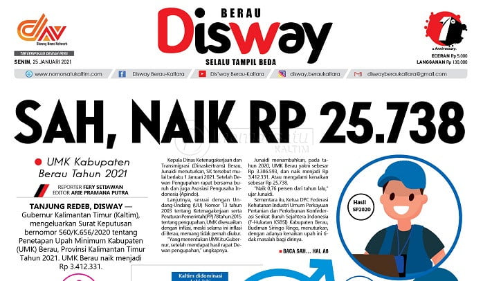 UMK Berau Tembus Rp 3,4 Juta, Naik Rp 25.738