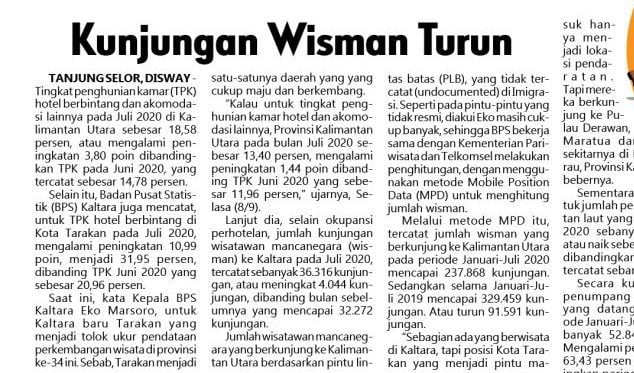 Kunjungan Wisman Turun