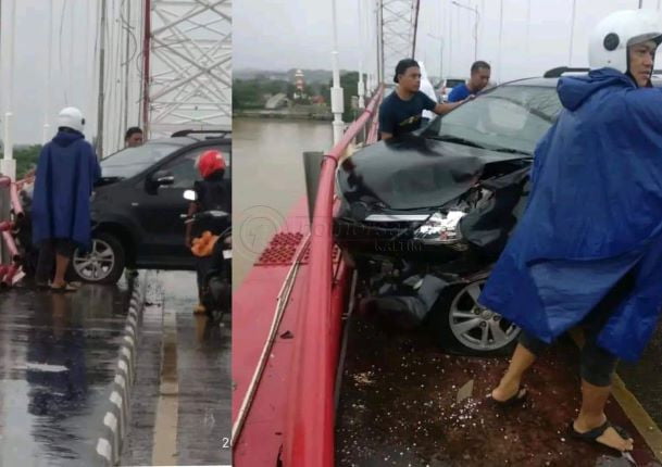 Avanza Seruduk Pagar Jembatan Kukar karena Pecah Ban